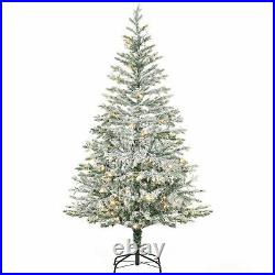 6′ Artificial Snow Flocked Christmas Tree Xmas Tree with Stand & LED Lights, Green