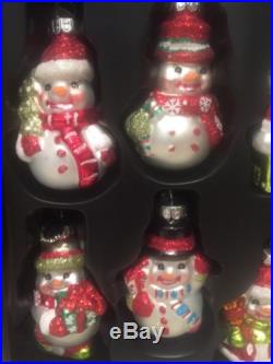 6 Celebrations Radko Glass Glitter Christmas Snowman Ornaments Red/Gold Set