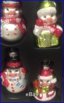 6 Celebrations Radko Glass Glitter Christmas Snowman Ornaments Red/Gold Set