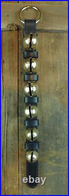 6 Classic Solid Brass Sleigh Bells LEATHER STRAP AMISH HANDMADE NEW