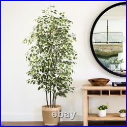 6 FT Artificial Ficus Tree 600 Leaves Faux Plants Indoor Tall with Black Pot 6 FT Artificial Ficus Tree 600 Leaves Faux Plants Indoor Tall with Black Pot