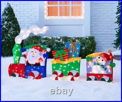 6 FT CHRISTMAS LIGHTED TINSEL SANTA TRAIN With CANDY CANE WHEELS YARD DECOR