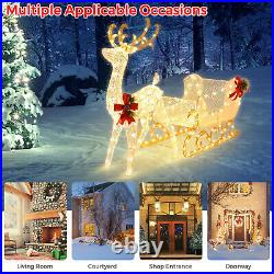 6 FT Christmas Lighted Reindeer & Santa's Sleigh With4 Stakes & 215 LED Lights
