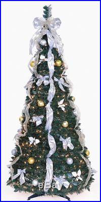 6 FT PRE LIT POP UP DECORATED COLLAPSIBLE CHRISTMAS TREE 350 CLEAR LIGHTS NEW g