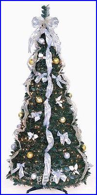 6 FT PULL UP DECORATED & PRE LIT COLLAPSIBLE POP UP CHRISTMAS TREE 350 LIGHTS