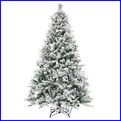 6 FT Pre-Lit Snow Flocked Christmas Tree Hinged Xmas Tree With 240 Lights 8 Modes