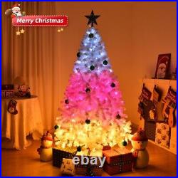 6 FT Pre-lit Artificial Christmas Tree, Xmas Tree Hinged Branches with 300 Cold