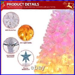 6 FT Pre-lit Artificial Christmas Tree, Xmas Tree Hinged Branches with 300 Cold