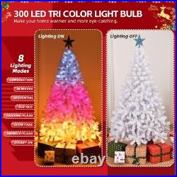 6 FT Pre-lit Artificial Christmas Tree, Xmas Tree Hinged Branches with 300 Cold