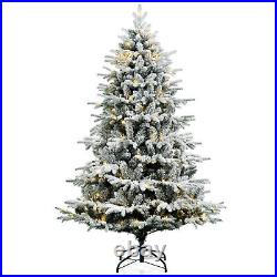 6 FT Pre-lit Xmas Tree Snow Flocked Christmas Tree with 260 LED Lights & 1415 Tips