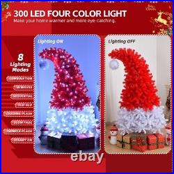 6 FT Santa Hat Style Pre-lit Christmas Tree, Hinged Artificial Xmas Tree