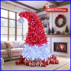 6 FT Santa Hat Style Pre-lit Christmas Tree, Hinged Artificial Xmas Tree