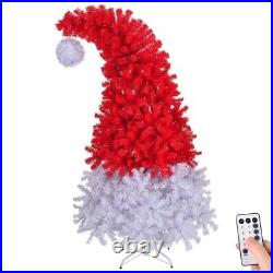 6 FT Santa Hat Style Pre-lit Christmas Tree, Hinged Artificial Xmas Tree