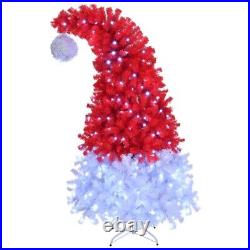6 FT Santa Hat Style Pre-lit Christmas Tree, Hinged Artificial Xmas Tree