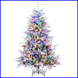 6 Feet Flocked Christmas Tree with 8 Lighting Modes and Multi-Color LED Lights-6