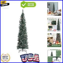 6 Feet Slim Pencil Christmas Tree, Snowy Artificial Xmas Tree with 267 PVC Br