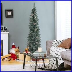 6 Feet Slim Pencil Christmas Tree, Snowy Artificial Xmas Tree with 267 PVC Br
