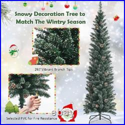 6 Feet Slim Pencil Christmas Tree, Snowy Artificial Xmas Tree with 267 PVC Br