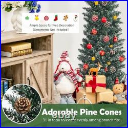 6 Feet Slim Pencil Christmas Tree, Snowy Artificial Xmas Tree with 267 PVC Br