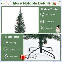 6 Feet Slim Pencil Christmas Tree, Snowy Artificial Xmas Tree with 267 PVC Br