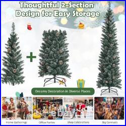 6 Feet Slim Pencil Christmas Tree, Snowy Artificial Xmas Tree with 267 PVC Br