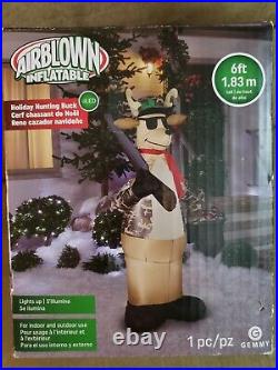 6 Foot Gemmy Airblown inflatable hunting deer with rifle Holiday Buck new