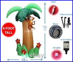 6 Foot Tall Jumbo Summer Party Inflatable Palm Tree with Monkey Coconut and