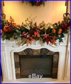 6 Foot Thanksgiving/Fall Garland with Pumpkins, Natural Pine Cones and Berries