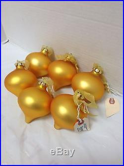 6 Frontgate Yellow Orange Glass Sphere Holiday Christmas Tree Ornaments Decor