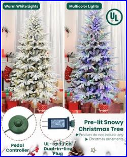 6 Ft Artificial Snow Flocked Christmas Tree Prelit & Multicolored Lights 9 Mode 6 Ft Artificial Snow Flocked Christmas Tree Prelit & Multicolored Lights 9 Mode