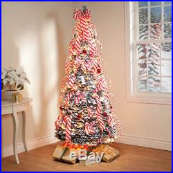 6 Ft. Fully Decorated CANDY CANE Pre-Lit Pull-Up Pop-Up Christmas Tree-EASY SET