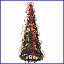 6 Ft Fully Decorated RED & GOLD Pre-Lit Pull-Up Pop-Up Christmas Tree-EASY SET