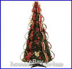 6 Ft Fully Decorated RED PLAID Pre-Lit Pull-Up Pop-Up Christmas Tree-EASY SET