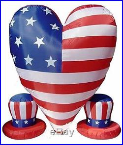 6 Ft Patriotic 4th Of July Uncle Sam’s Hats & Large Heart Air Blown Inflatable
