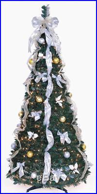 6 Ft Pop Up Decorated & Pre Lit Collapsible Christmas Tree 350 Lights Open Box