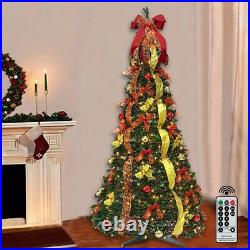 6 Ft Pull Up Decorated & Pre Lit Collapsible Pop Up Christmas Tree 200 Lights