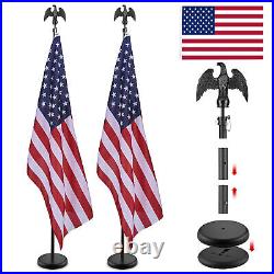6 Ft Sectional Indoor Flag Pole Kit Eagle Topper Aluminum 3×5 Ft US Flag & Base