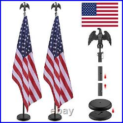 6 Ft Sectional Indoor Flag Pole Kit Eagle Topper Aluminum 3x5 Ft US Flag & Base