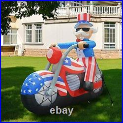 6 Ft Tall Patriotic Independence Day Inflatable Uncle Sam Sitting On Motorcycle