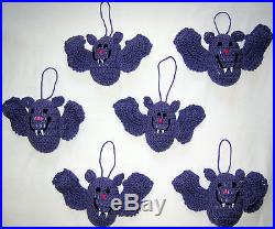 6 HANDMADE Knit CROCHET Hang BATS for HALLOWEEN Holiday CHRISTMAS Tree ORNAMENTS