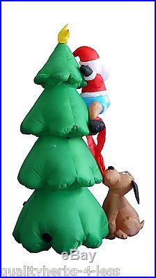 6' Inflatable Santa on Tree Chased by Dog Lighted Outdoor Christmas Decoration