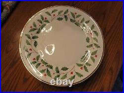 6 Lenox Holiday Dinner Plates Holly Berry Set Gold Trim 10.75 MINT! NEW