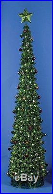 6′ Lighted Pre-Decorated Looped Green Glitter Christmas Tree Decoration