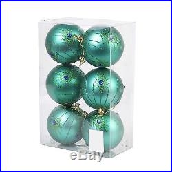 6 Pc Luxury 8cm Christmas Tree Baubles Decoration Set Turquoise Peacock