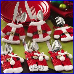 6 Pcs Christmas Decorations Happy Santa Silverware Holders Pockets Dinner Decor