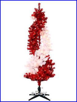 6 Peppermint Twist Pre-Lit Red and White Rotating Artificial Christmas Tree