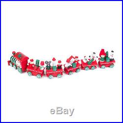 6-Piece Traditional Wooden Christmas Red & Green Train Decoration Set