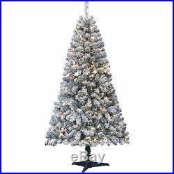 6' PreLit Artificial Christmas Tree Fir White Snow Flocked Color Changing Lights