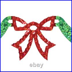 6' Pre-Lit Dazzling Green Swag with Red Bow Hanging Christmas Yard Decoration