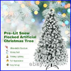 6' Pre-Lit Premium Snow Flocked Hinged Artificial Christmas Tree with 250 Lights